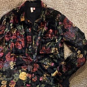 Pilcro Black Floral Velvet Shirt